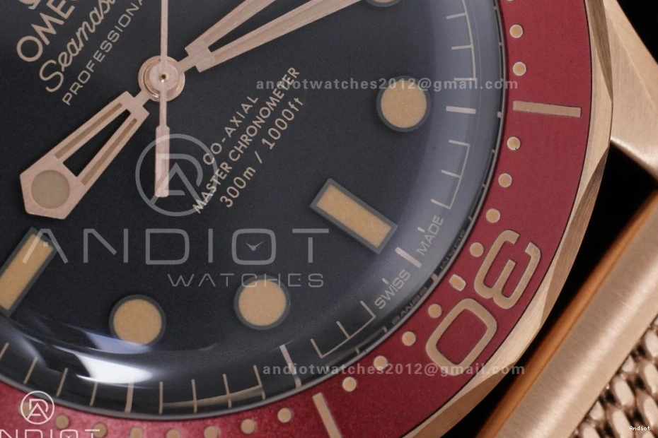 300M A8806 1:1 VSF on Diver Bracelet Gold Mesh Edition Seamaster Dial Best Rose Black 1224